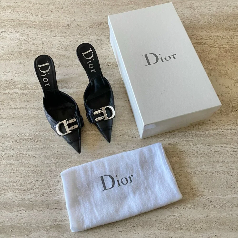 Vintage Dior Flight D Buckle Mule Heels - Picture 2 of 10